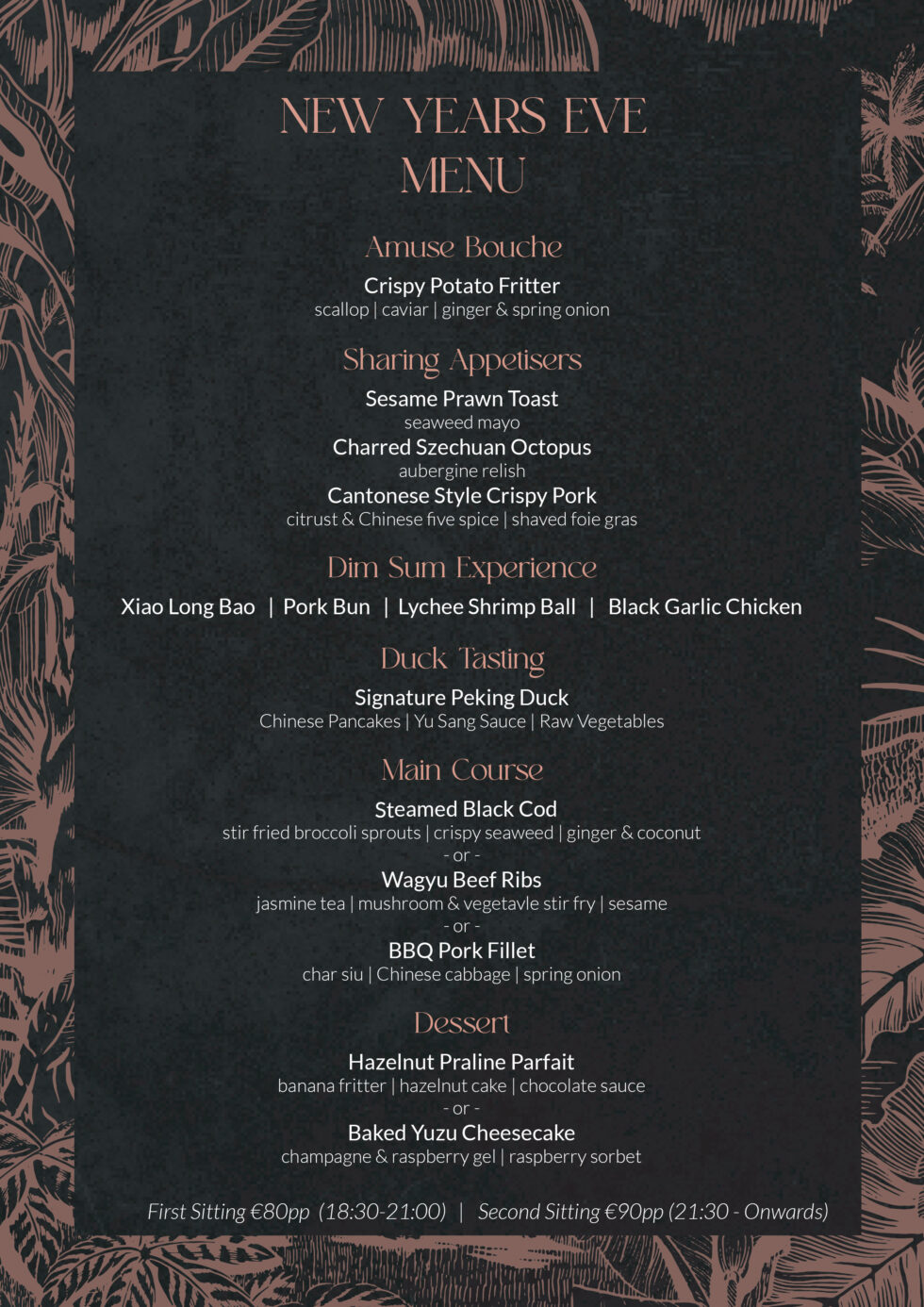New Years Eve Menu Oriental Fusion Restaurant